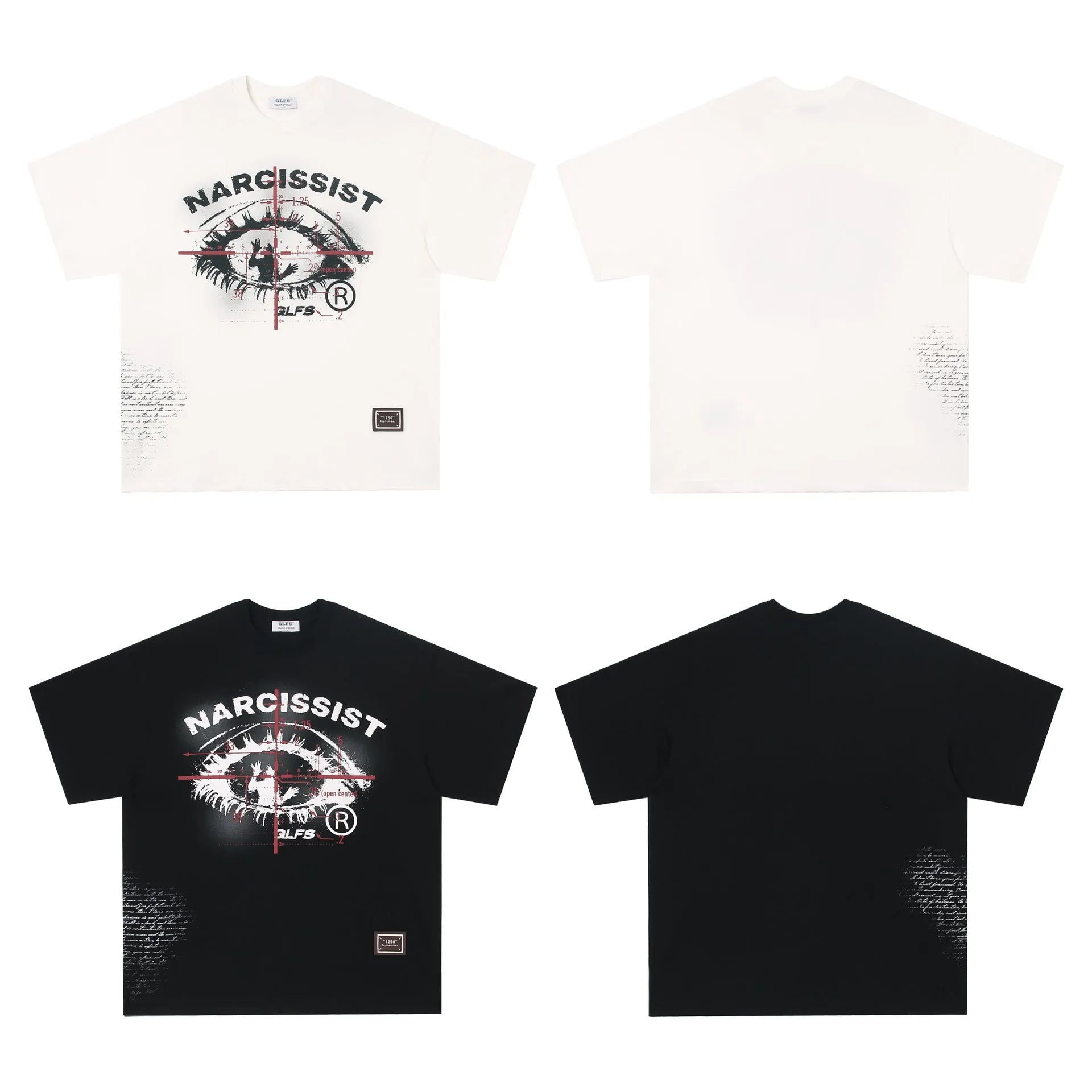 Short sleeve cotton T-shirt with retro hip hop letter print in black or white