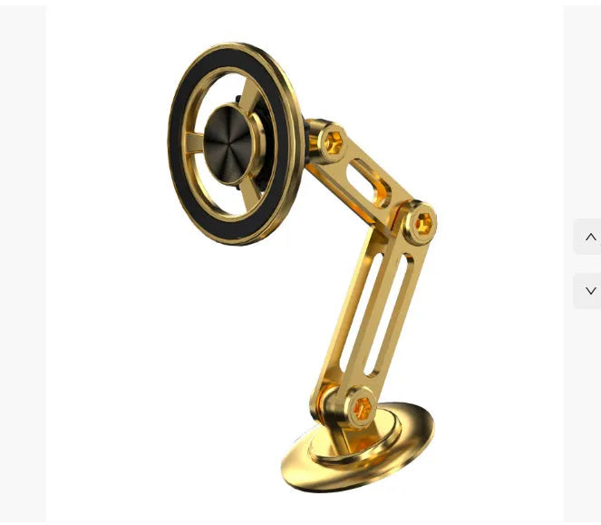 All-metal magnetic car phone holder in black, silver, gold, and rose gold colours with magnetic rings and adhesive pads
