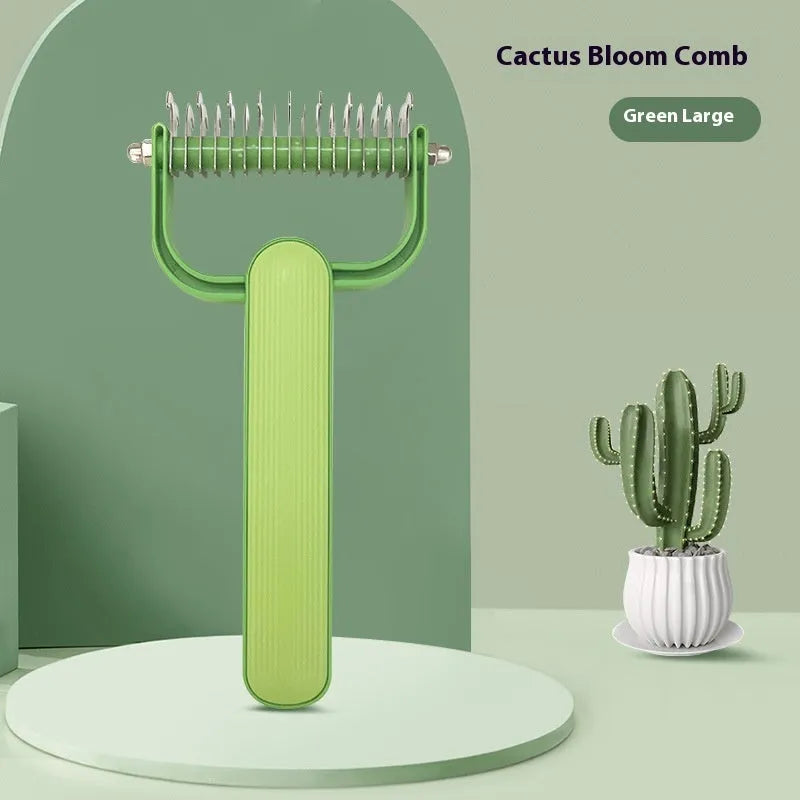 Pet grooming comb with stainless steel teeth for detangling dog hair in green and grey colour options