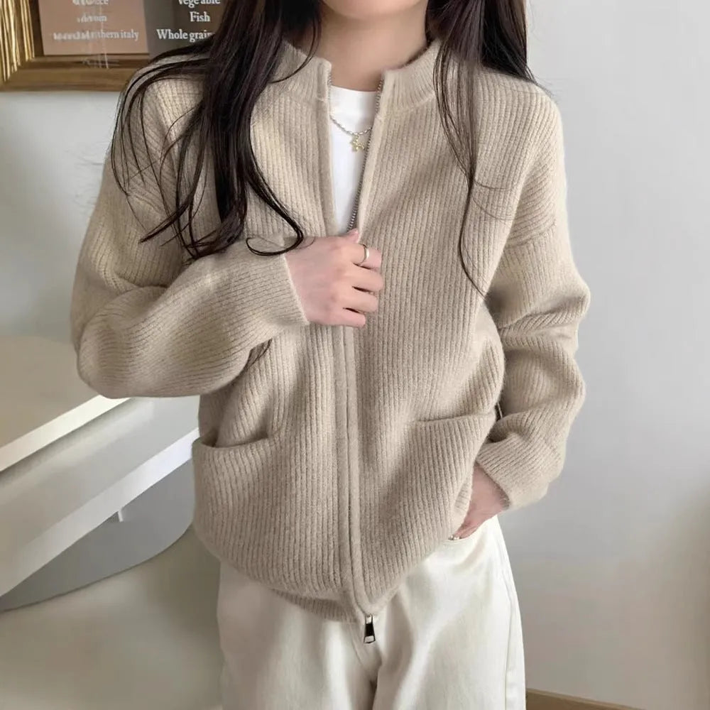 Soft Wind women's viscose sweater coat in beige, grey, black, or khaki colour.