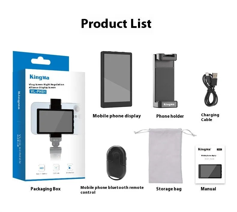 Mobile phone selfie mirror display screen with magnetic suction clip and Bluetooth remote control in black