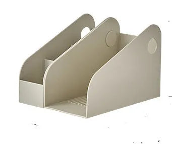 Desktop storage box with two-tier grid compartments in ivory white or milk coffee colour