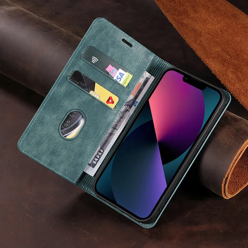 Magnetic flip leather phone case for iPhone in multiple colours showing front flap closed