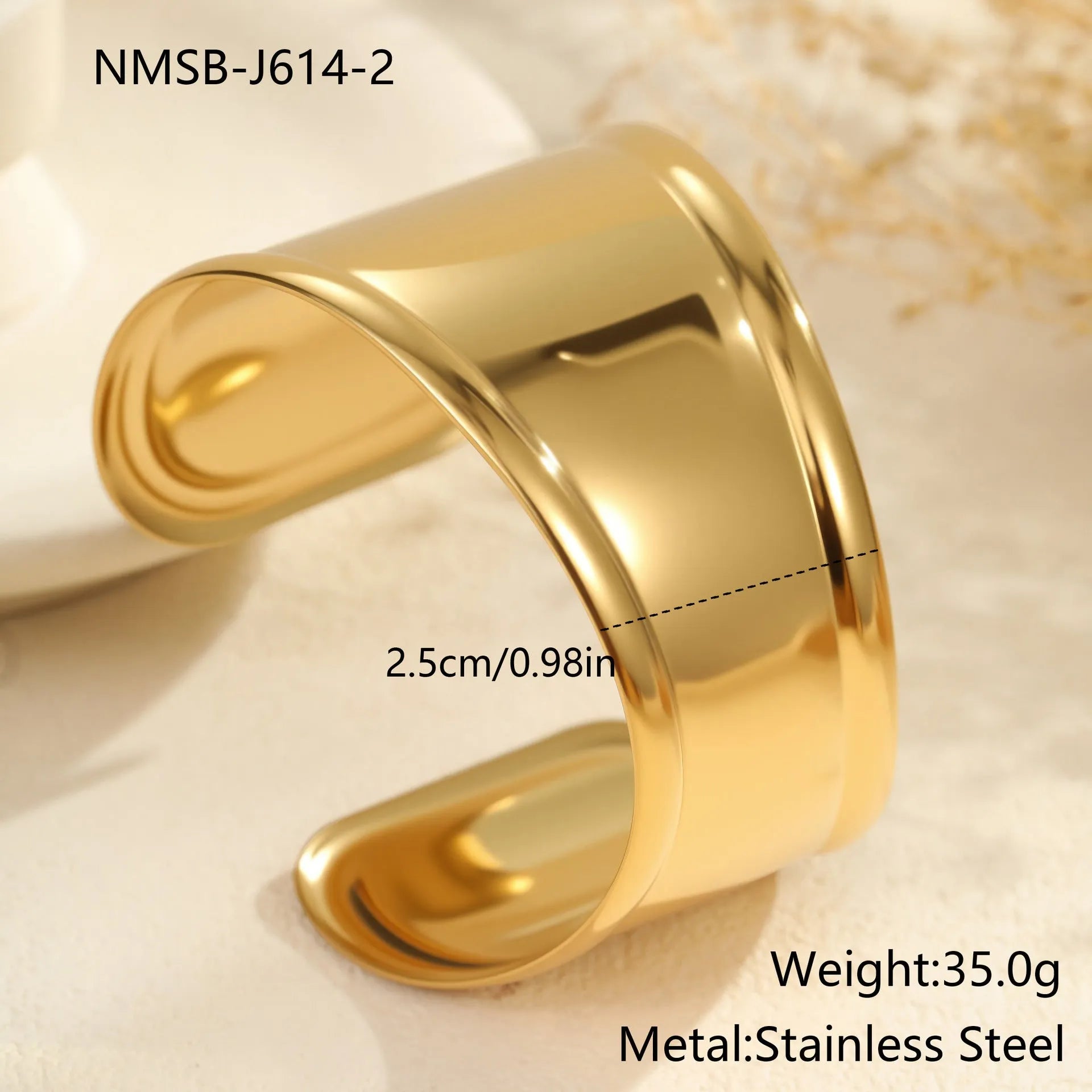 Women's wide cuff bracelet with gold plating and exaggerated niche opening in asymmetric wave design