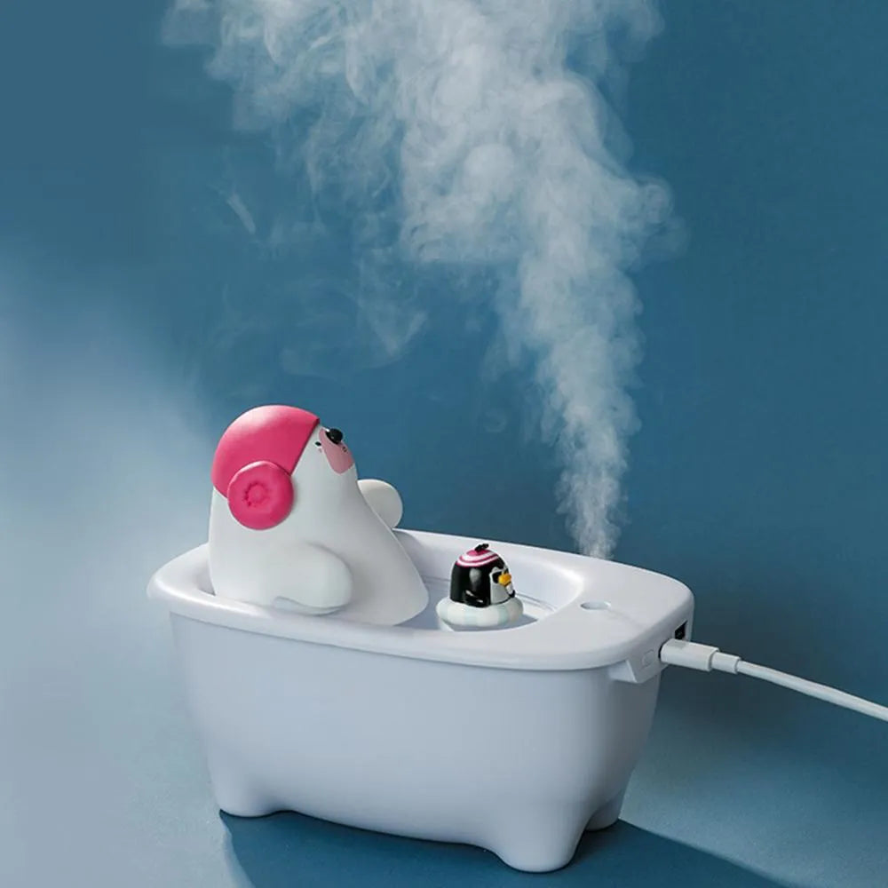 White bear-shaped USB air humidifier with 550ml water tank on desk