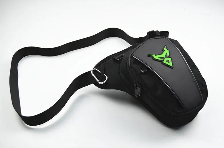 Red 0105MC motorcycle leg bag made of 1200D Oxford cloth with crossbody strap.