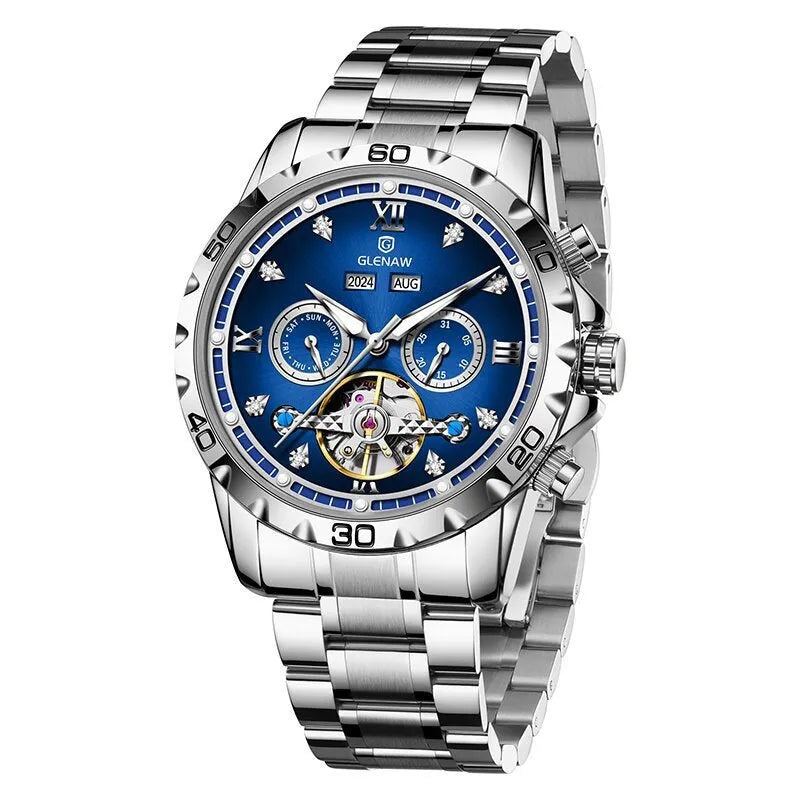 Men's automatic mechanical watch with stainless steel strap and business styling