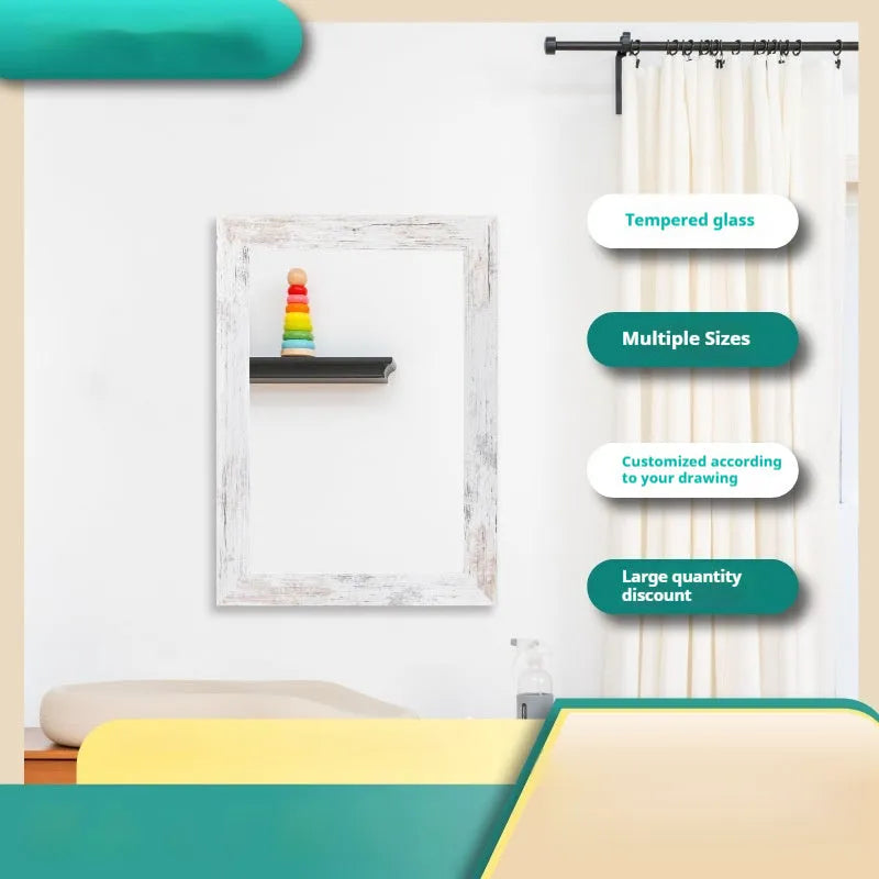 Wall-mounted modern pastoral bathroom mirror in Little White with retro Chinese styling