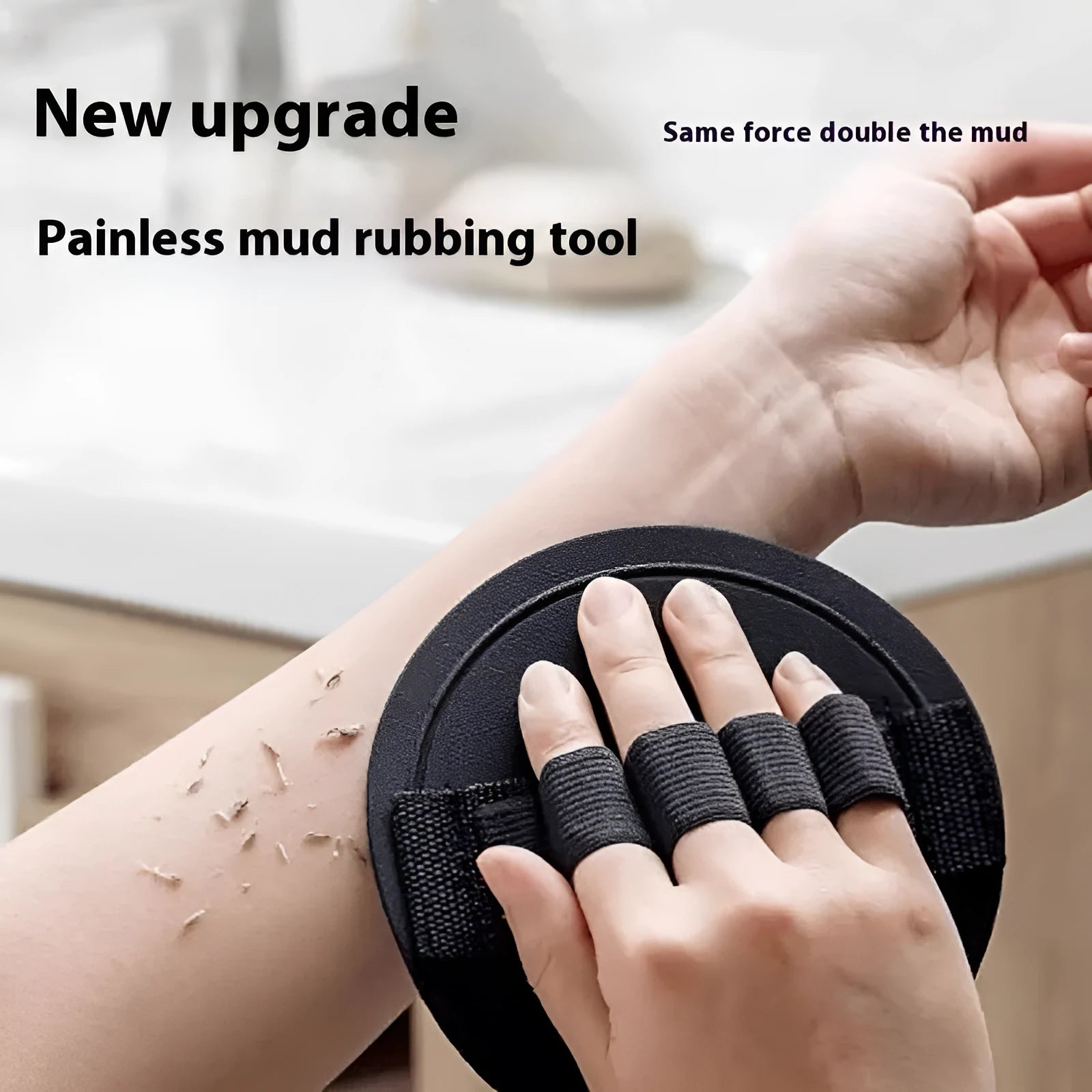 Women's bath gadget with finger style design in rubber material with included towel