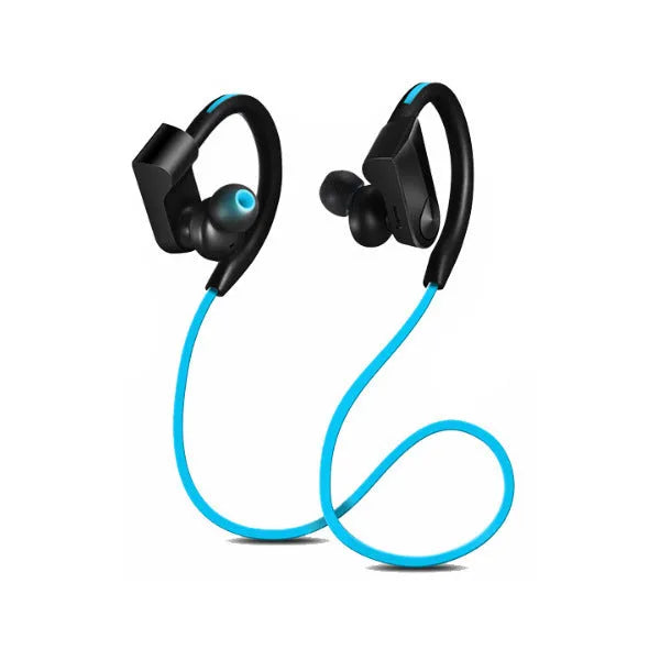 Black neck-mounted Bluetooth earphones with in-ear buds and USB charging cable