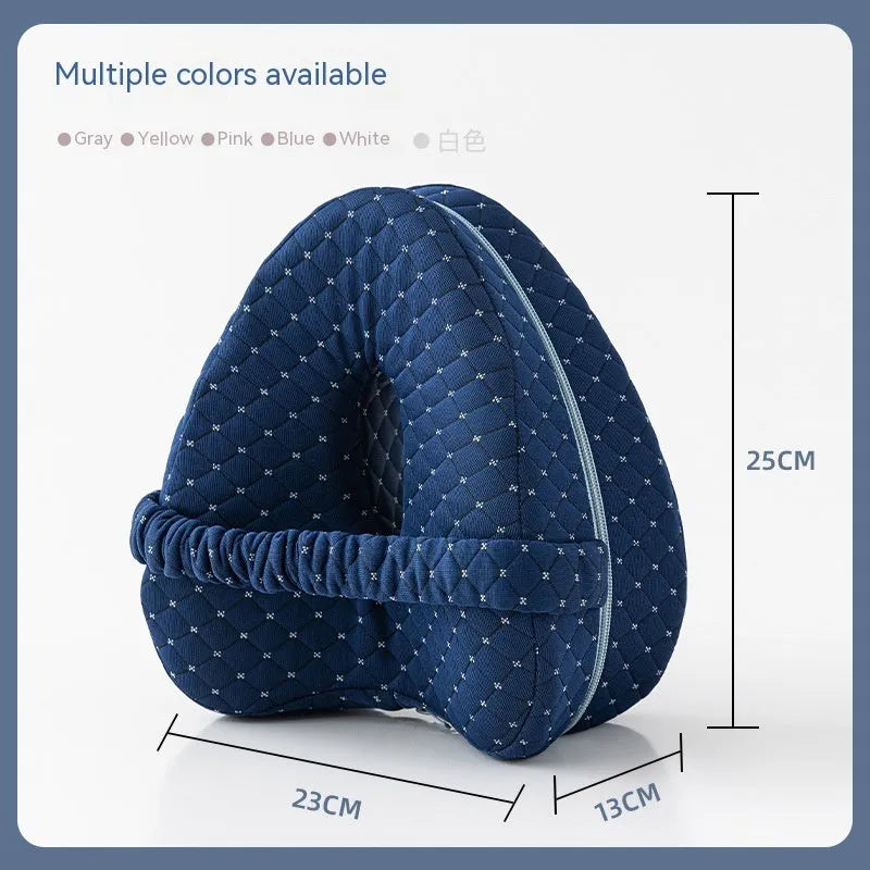 Love heart-shaped dark blue memory foam leg pillow for knee support.