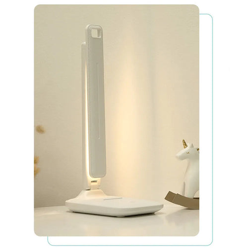 White plastic bedside lamp with touch dimming controls for children's bedroom eye protection lighting