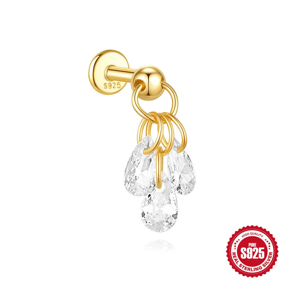 S925 sterling silver moon shape earrings with diamond embedded star detail in gold colour