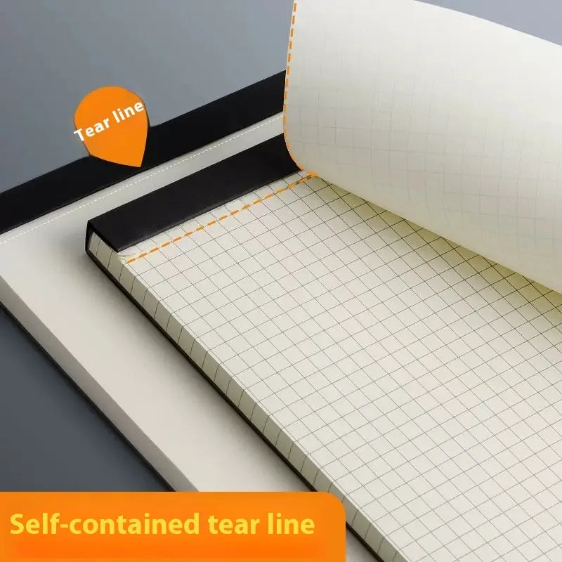 A5, B5 and A4 writing pads with blank, grid and lined page rulings.