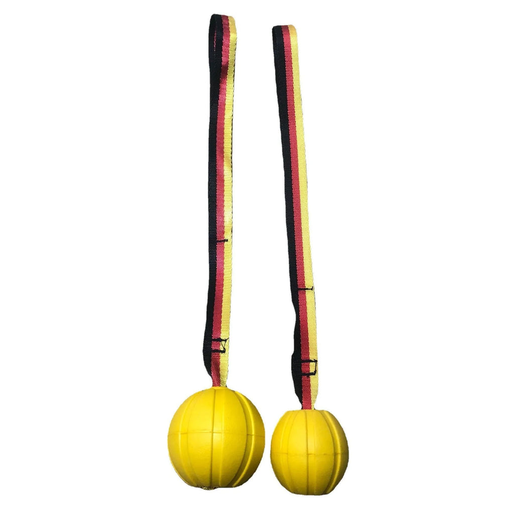 Floating EVA tether ball for dogs in camouflage or yellow colour with three diameter size options