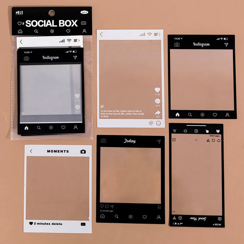 Retro film journal sticker pack with 15 transparent sheets showing six frame designs