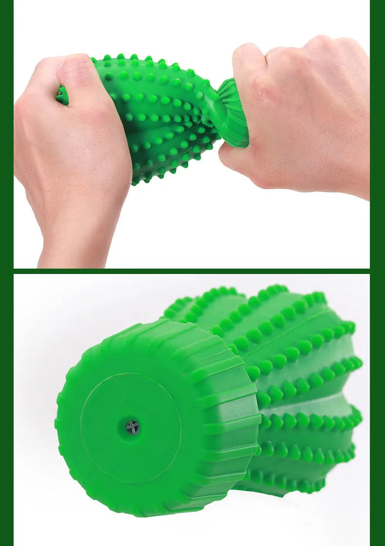 Food grade rubber dog sound toy styled as a cactus for medium and large dogs