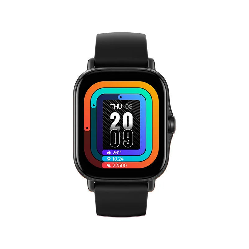 GT20 smart watch with alloy case and black silicone strap showing heart rate monitoring on screen