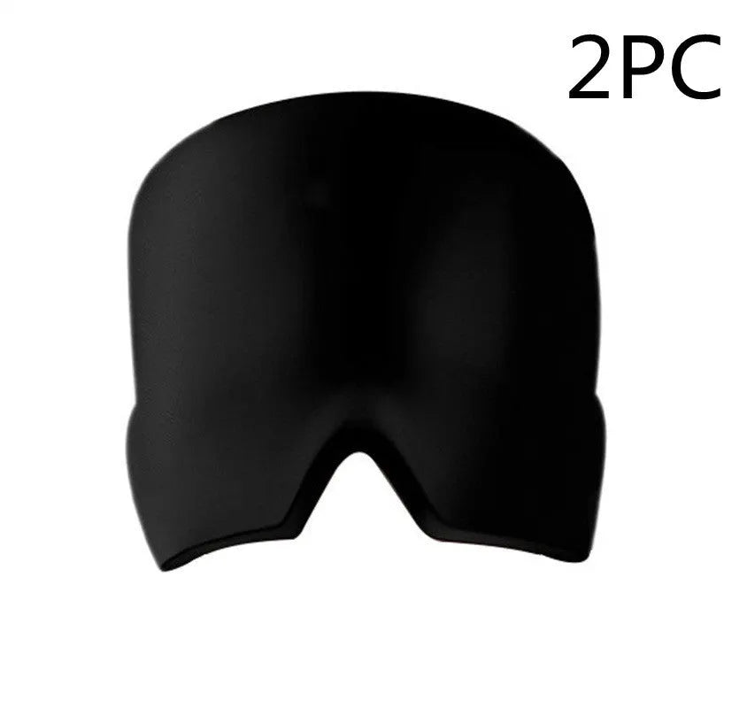 Cold therapy gel eye mask for headache relief in black colour on forehead