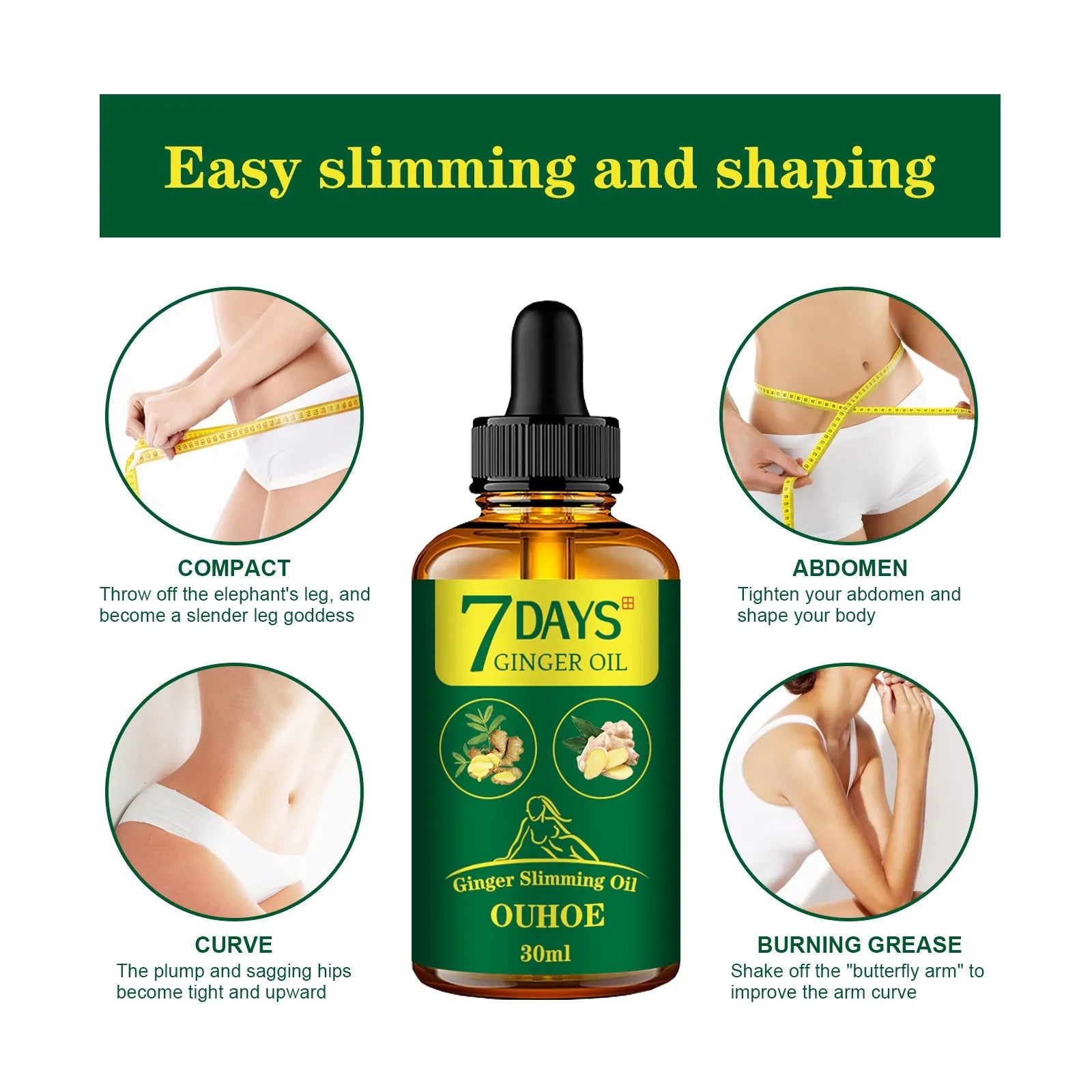30ml ginger body shaping oil bottle for firming and slimming body care