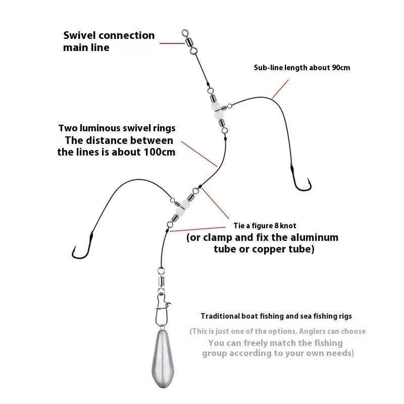 Copper luminous three-fork fishing swivel accessories in bulk pack of 10 for T-type balance fork systems
