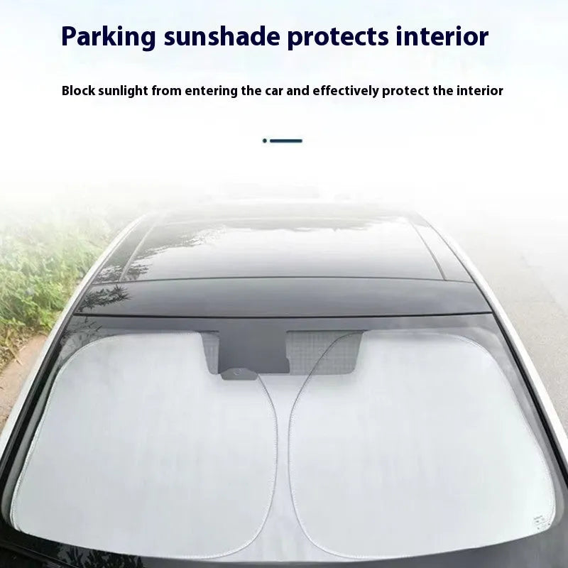Titanium silver aluminium foil car sunshade showing reflective surface and folded storage