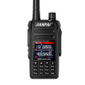 Black Interphone aviation communication headset with microphone, battery, antenna, and charging accessories on a flat surface.