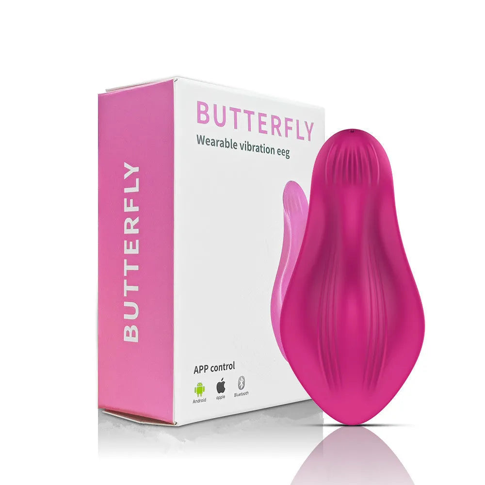 Rose red wearable female vibrator with butterfly design and smartphone app control