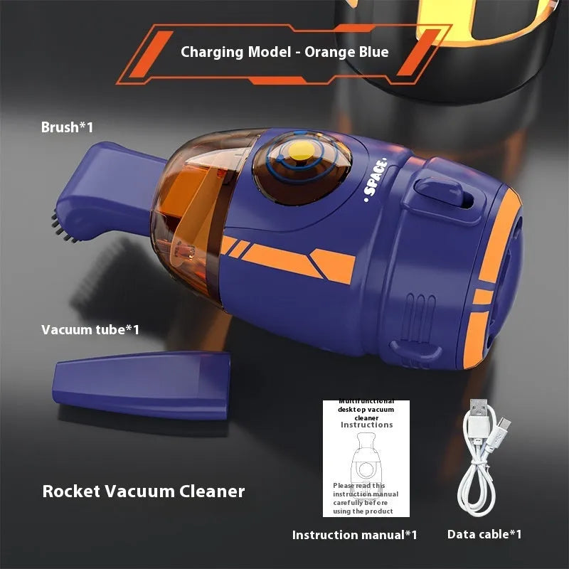 USB desktop vacuum cleaner in rocket design with blue colour for keyboard cleaning