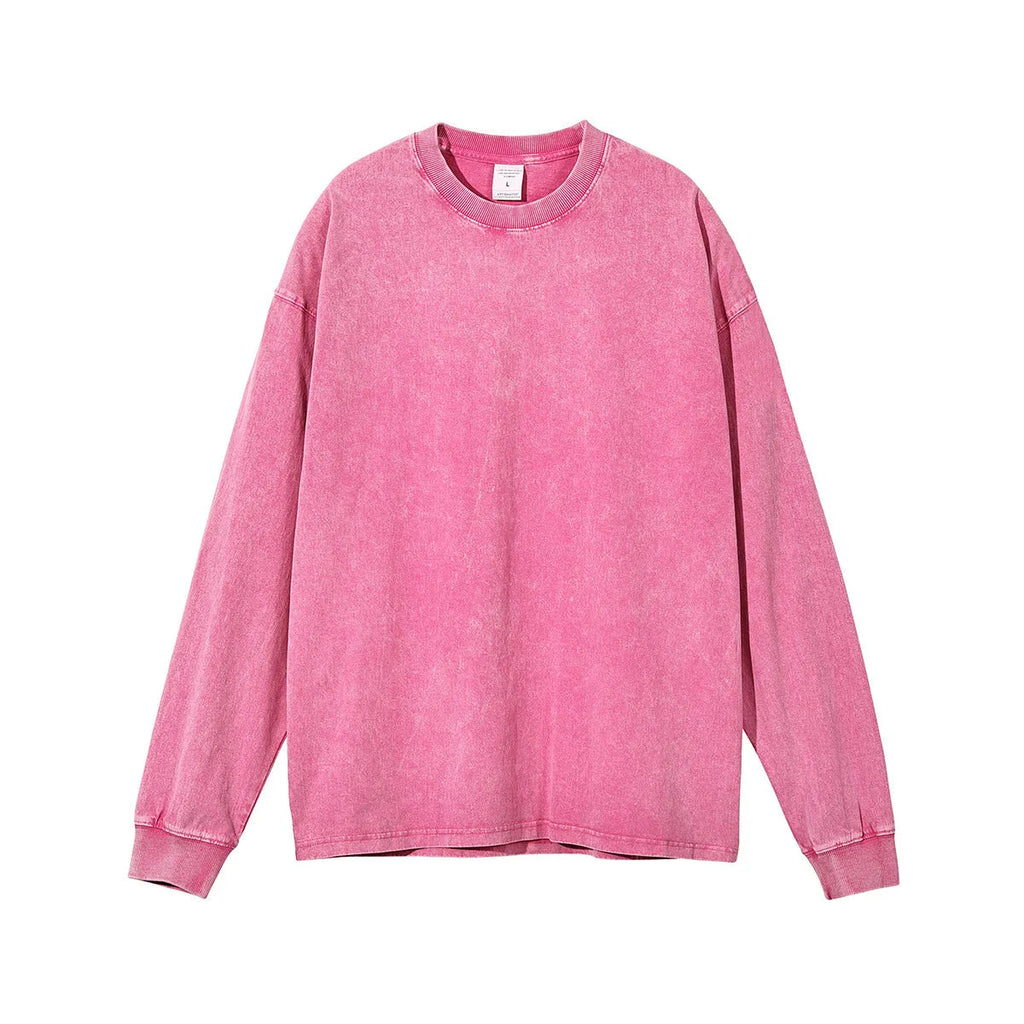 Men's vintage washed cotton pullover in batik print colours with long sleeves and loose fit
