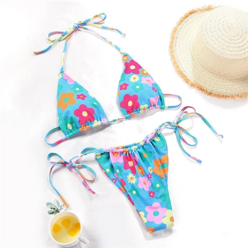Women's polka dot print bikini swimsuit with split style design in multiple colour variations