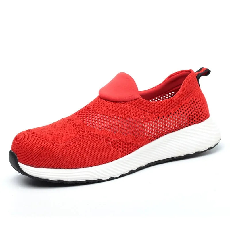 Men's lightweight black steel toe work safety shoes with mesh upper and anti-puncture sole