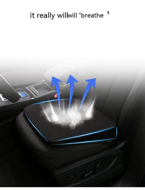 Black rectangular car seat cushion with 6cm thickness on a car seat.