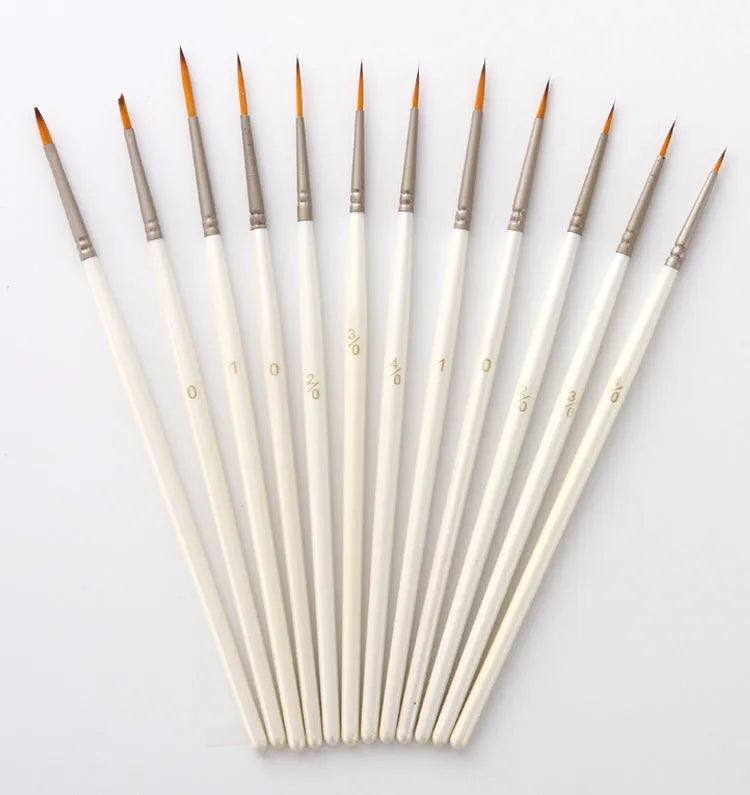 Set of 12 fluorescent art markers with nylon wool brush heads and solid wood pen holders for watercolour and line drawing