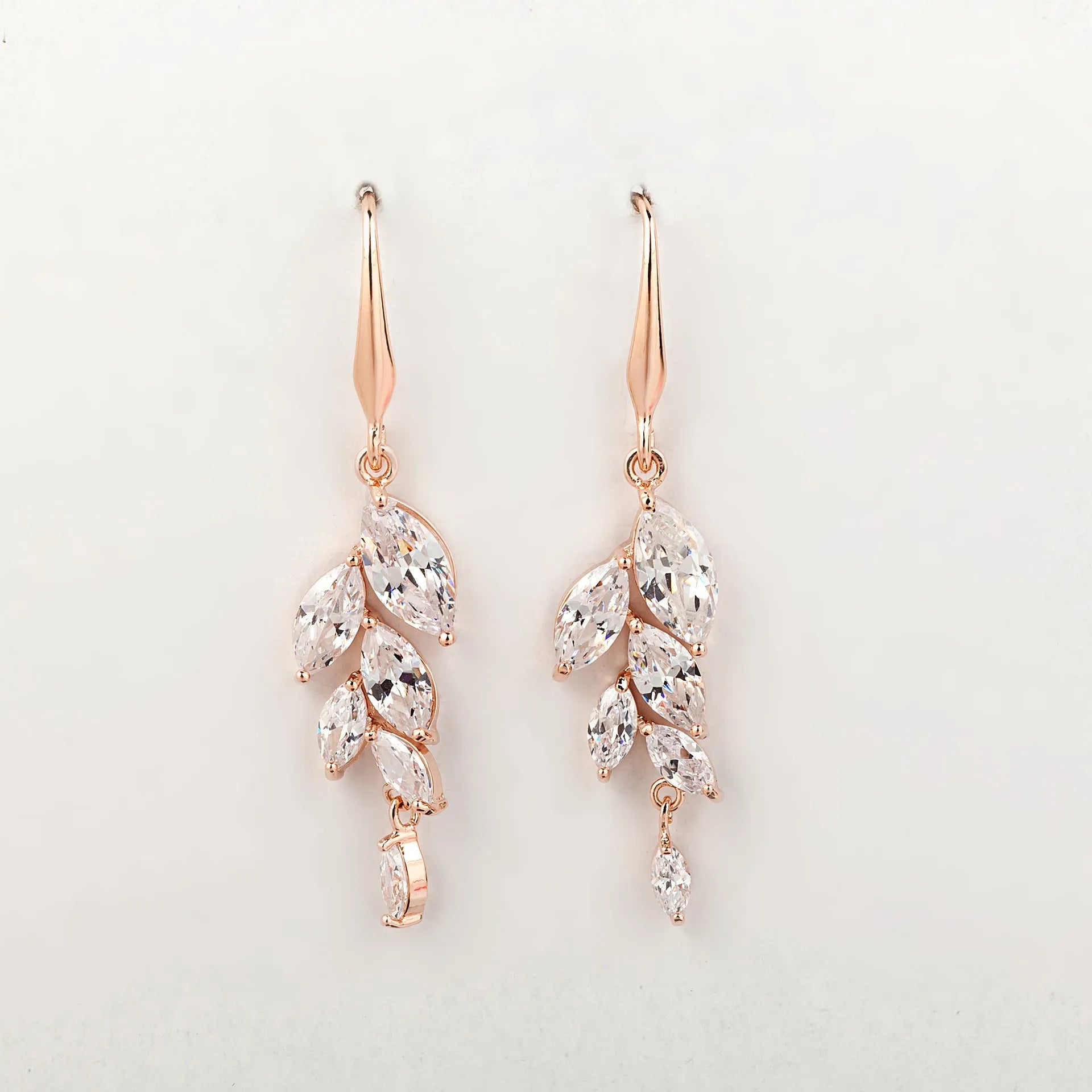 Fashion leaf earrings with zircon accents in rose gold white colour option on copper alloy base
