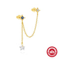 Golden geometric sterling silver earrings with zircon details for double piercings