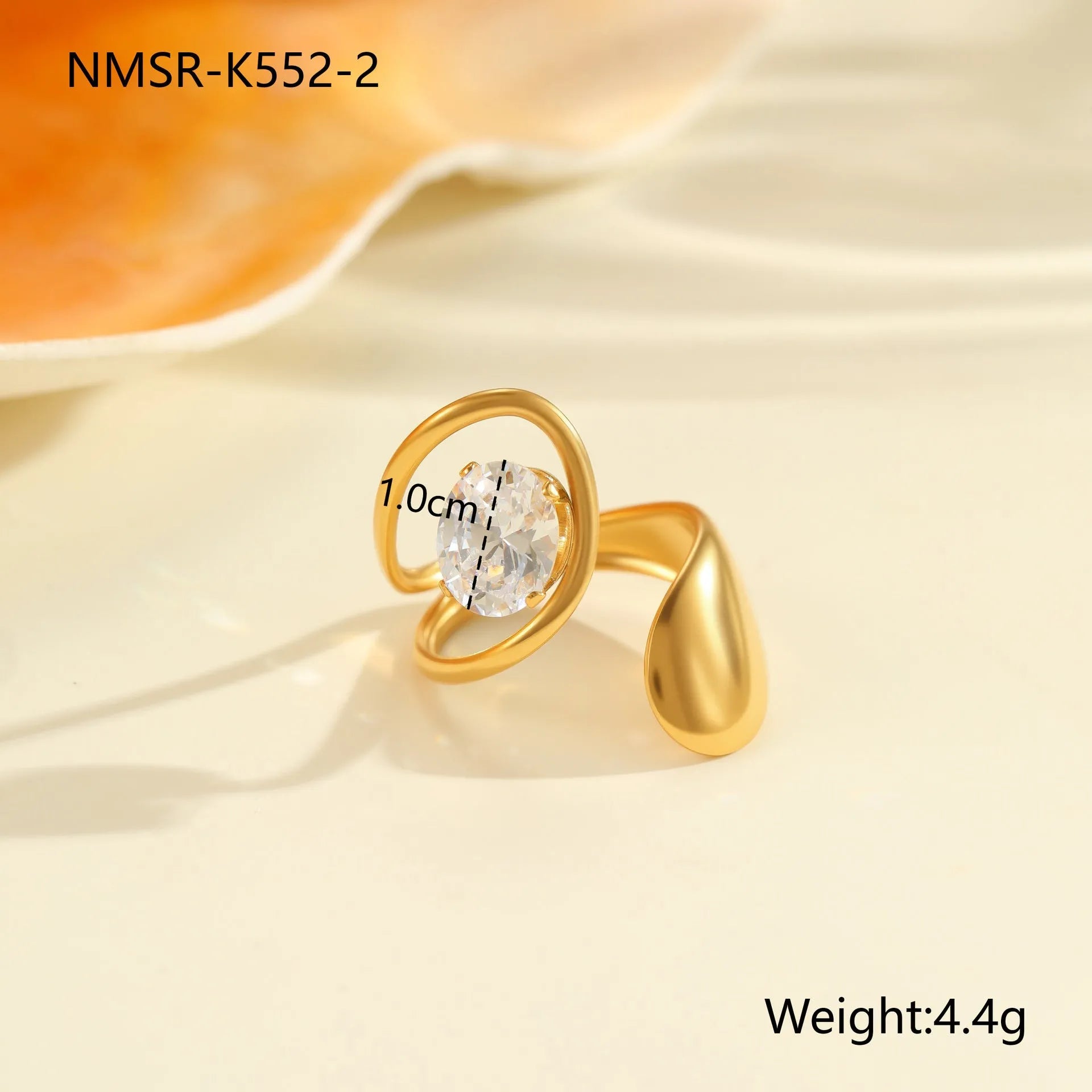 Geometric stainless steel women's ring with adjustable open mouth design and zircon details
