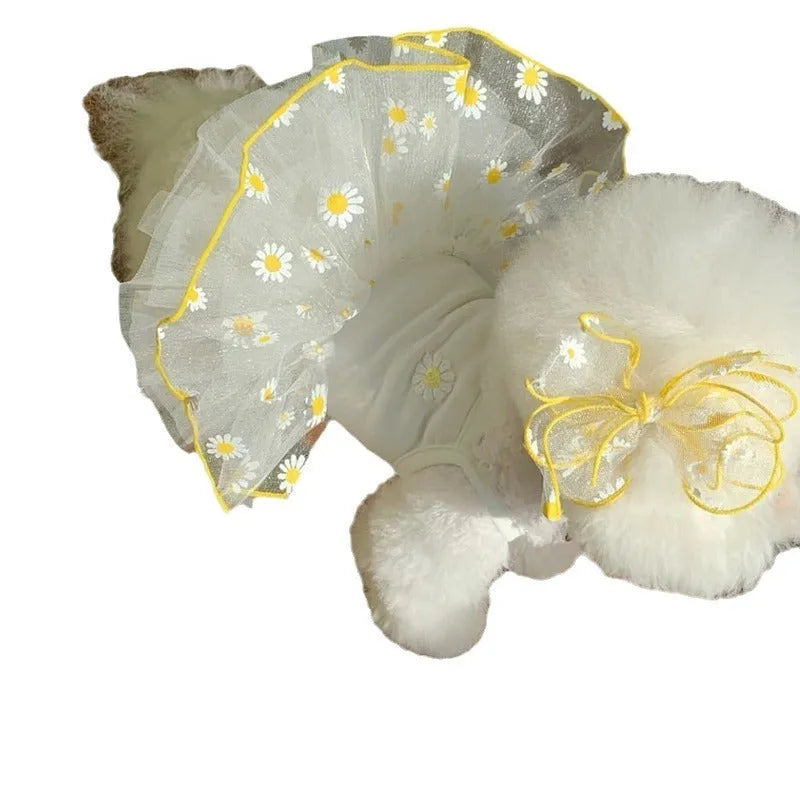Yellow daisy print dog clothes for summer in lightweight polyester fabric