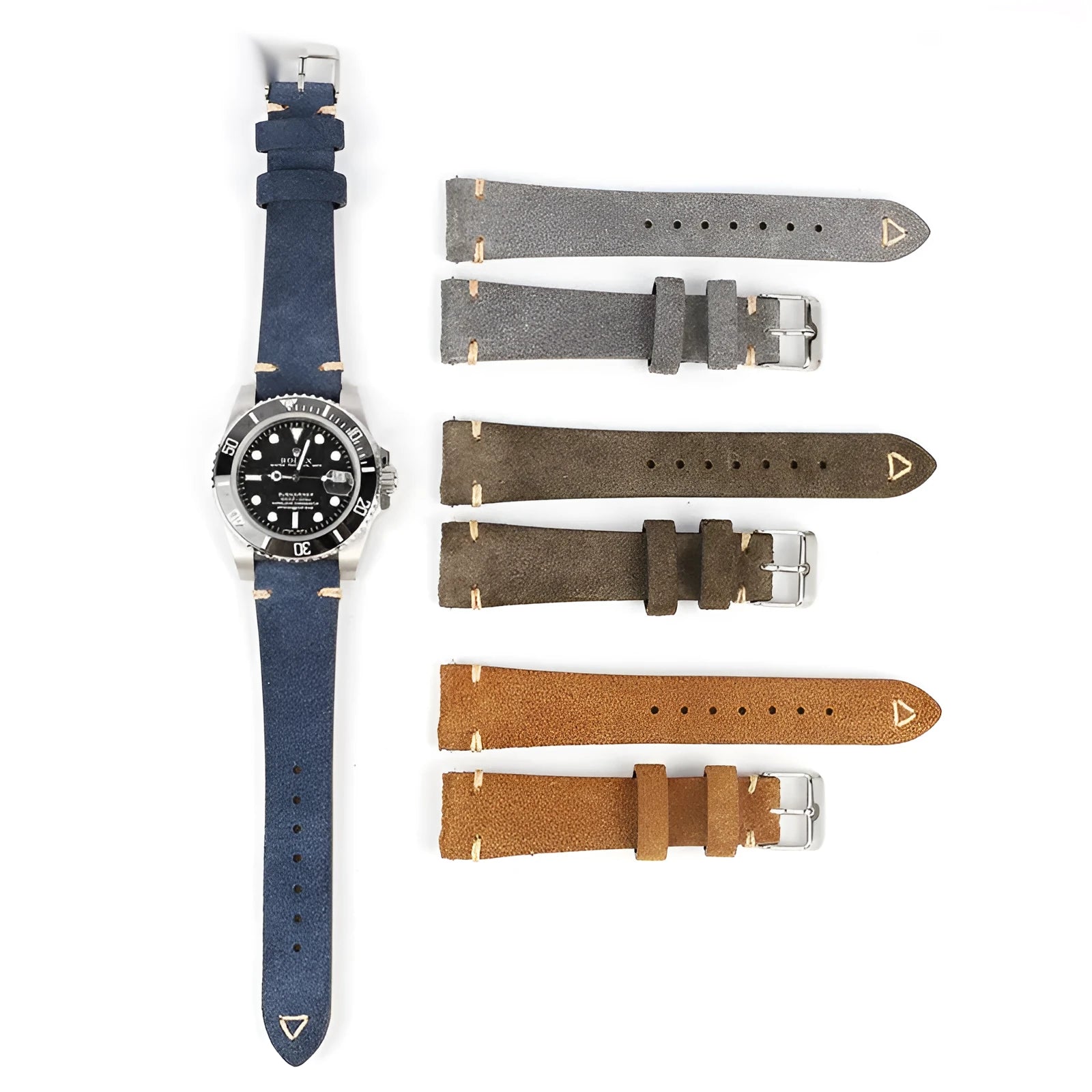Genuine suede leather watch strap in four colour options for 20mm or 22mm watches