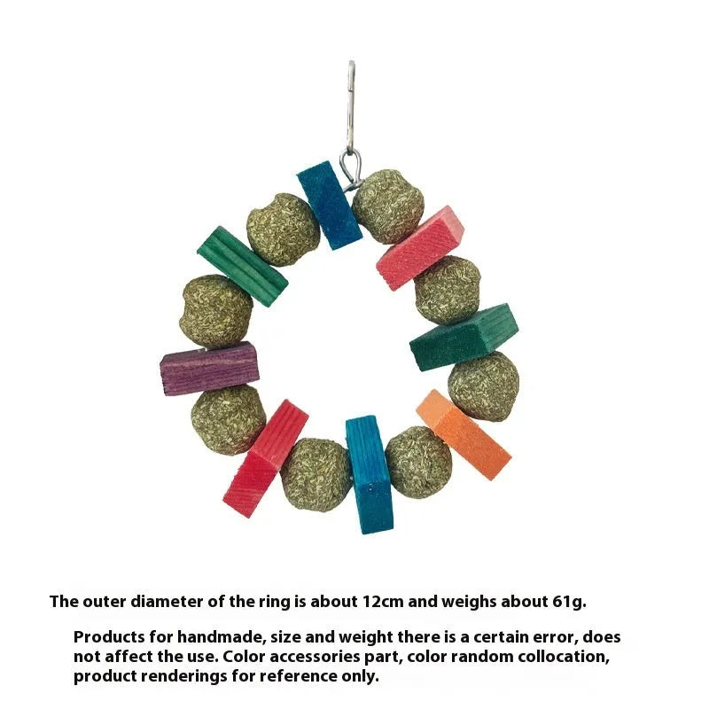 Hamster toy with Applewood straw ball ring for guinea pig and rabbit dental care and enrichment