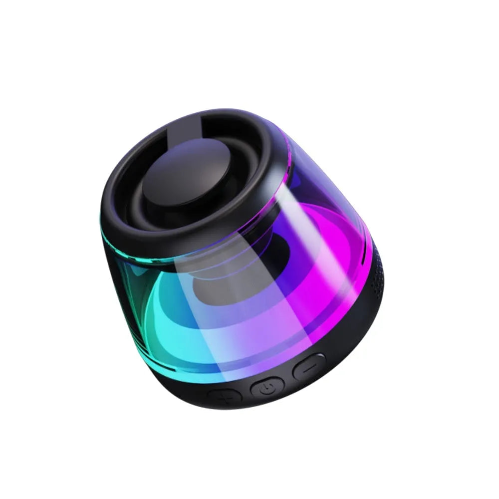 Portable wireless Bluetooth mini speaker with LED lights and magnetic back in black or white