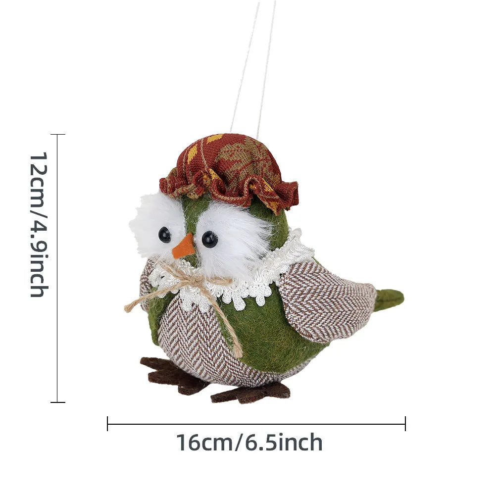 Green fabric owl harvest bird pendant ornament with hanging loop for Thanksgiving decor