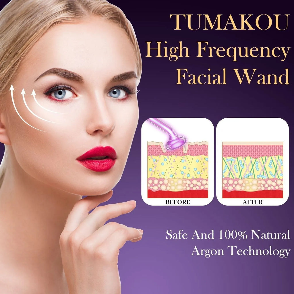 Purple high-frequency electrotherapy beauty instrument with six accessory heads for commercial treatments