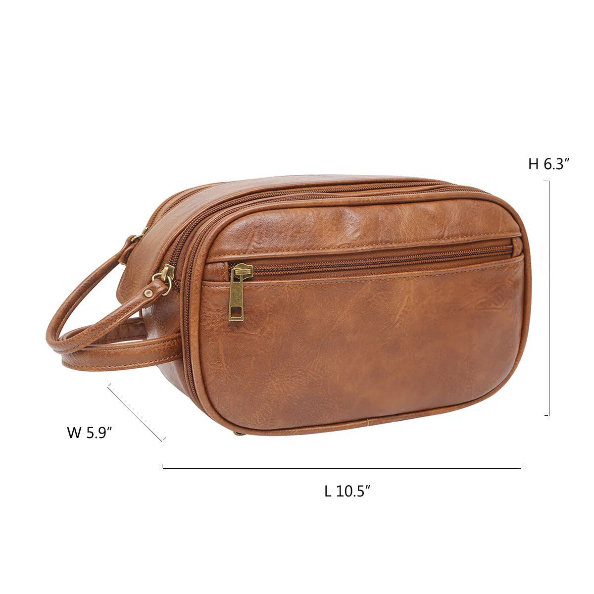 Men's black PU leather toiletry bag for travel cosmetic storage.