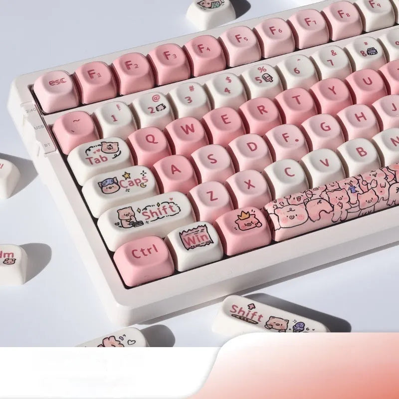 Pink Fragrant Pig anime resin key cap for mechanical keyboards with five-sided sublimation print.
