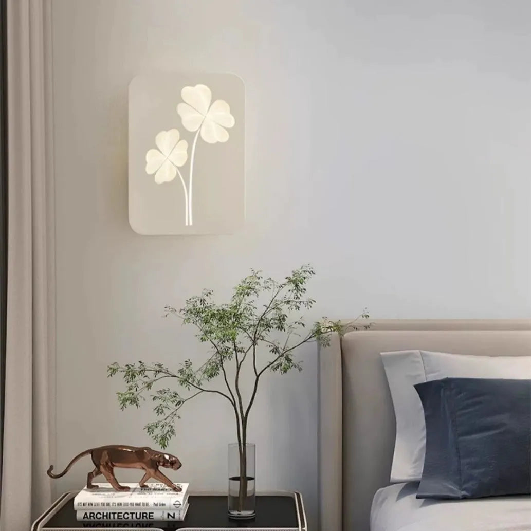 White or pink three-colour LED bedside wall lamp with acrylic shade and iron construction