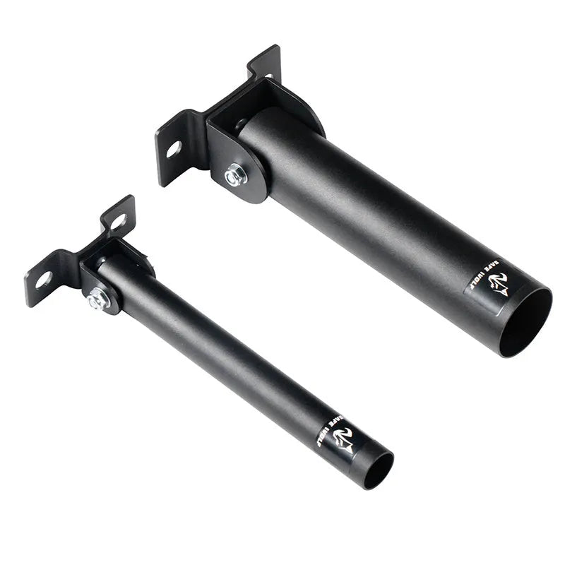 Steel wall-mounted barbell rod rack holding multiple tubes, with expansion screws for installation.