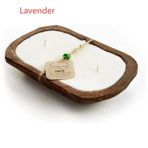 Wooden basin soy wax aromatherapy candle with triple wick and lavender scent option