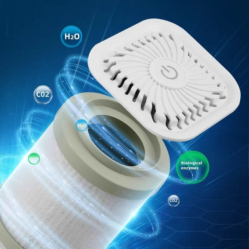 Mini black and white USB car air purifier with filter for small spaces.