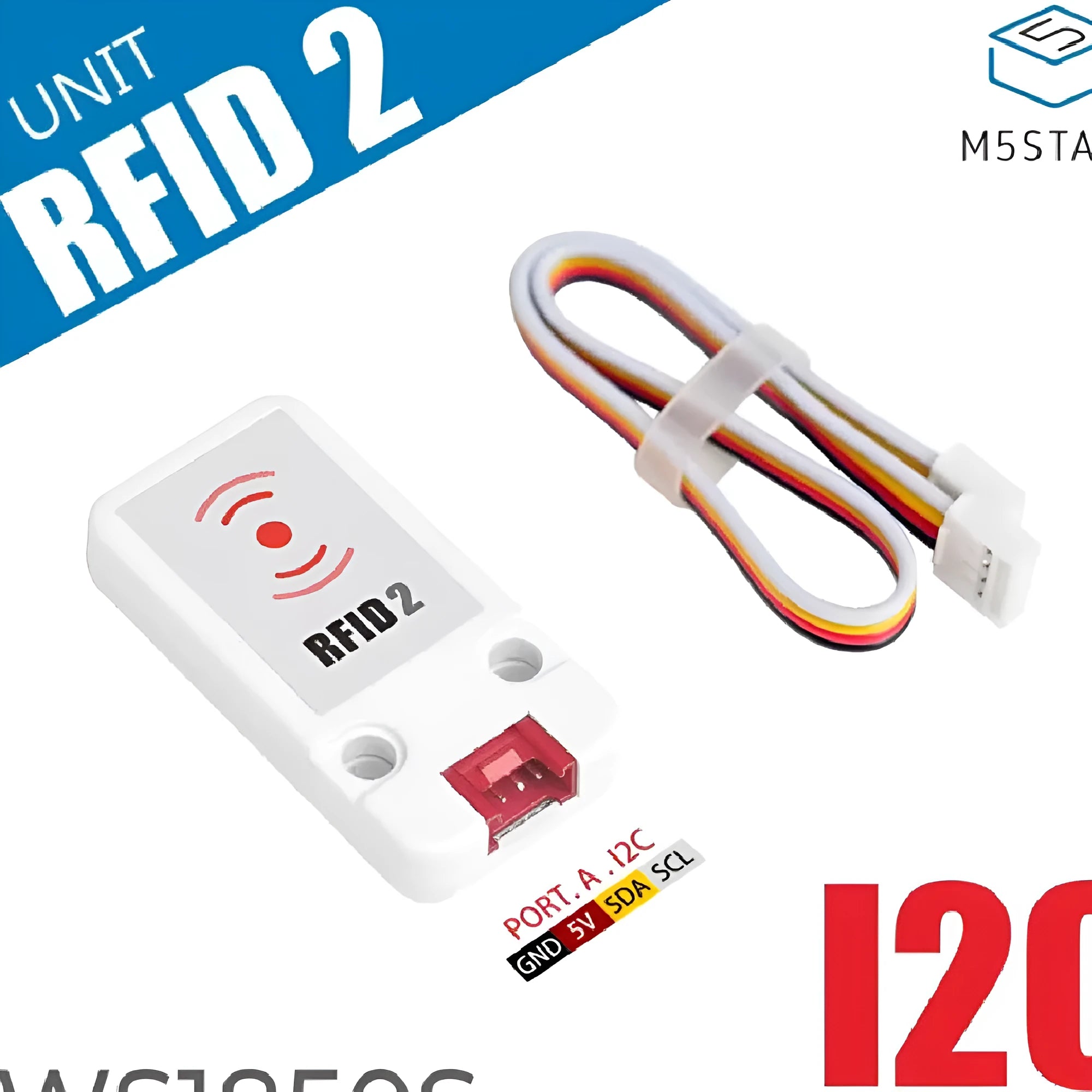 M5Stack RFID2 13.56MHz sensor module with white label and HY2.0-4P connection cable